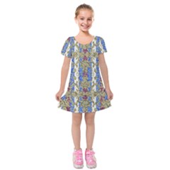 Ornament Striped Textured Colored Pattern Kids  Short Sleeve Velvet Dress