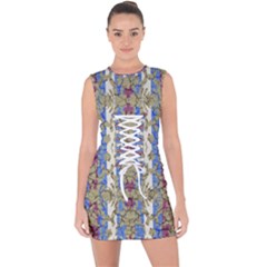 Ornament Striped Textured Colored Pattern Lace Up Front Bodycon Dress by dflcprintsclothing