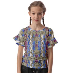 Ornament Striped Textured Colored Pattern Kids  Cut Out Flutter Sleeves