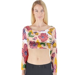 Cartoon Flowers Long Sleeve Crop Top by designsbymallika