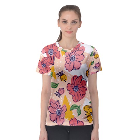 Cartoon Flowers Women s Sport Mesh Tee by designsbymallika