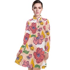 Cartoon Flowers Long Sleeve Chiffon Shirt Dress by designsbymallika