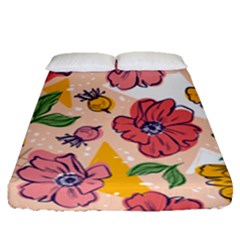 Cartoon Flowers Fitted Sheet (queen Size) by designsbymallika