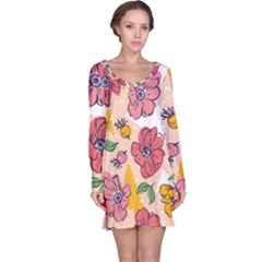 Cartoon Flowers Long Sleeve Nightdress by designsbymallika