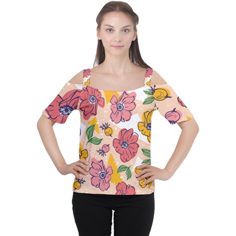 Cartoon Flowers Cutout Shoulder Tee by designsbymallika