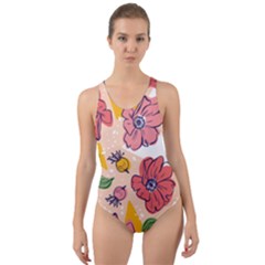 Cartoon Flowers Cut-out Back One Piece Swimsuit by designsbymallika