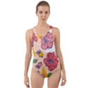 Cartoon Flowers Cut-Out Back One Piece Swimsuit View1