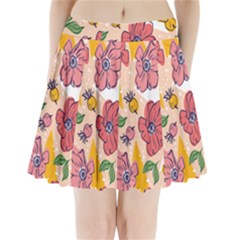 Cartoon Flowers Pleated Mini Skirt by designsbymallika