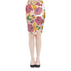 Cartoon Flowers Midi Wrap Pencil Skirt by designsbymallika