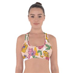 Cartoon Flowers Cross Back Sports Bra by designsbymallika