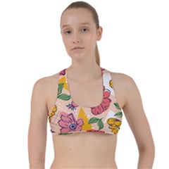 Cartoon Flowers Criss Cross Racerback Sports Bra by designsbymallika