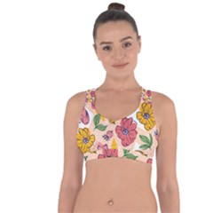 Cartoon Flowers Cross String Back Sports Bra by designsbymallika