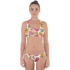 Cartoon Flowers Cross Back Hipster Bikini Set by designsbymallika