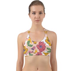 Cartoon Flowers Back Web Sports Bra by designsbymallika