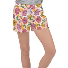 Cartoon Flowers Velour Lounge Shorts by designsbymallika