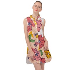 Cartoon Flowers Sleeveless Shirt Dress by designsbymallika