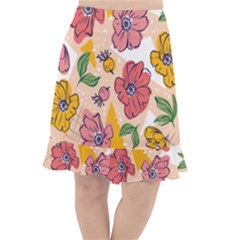 Cartoon Flowers Fishtail Chiffon Skirt by designsbymallika