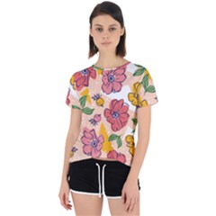 Cartoon Flowers Open Back Sport Tee by designsbymallika