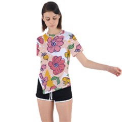 Cartoon Flowers Asymmetrical Short Sleeve Sports Tee by designsbymallika