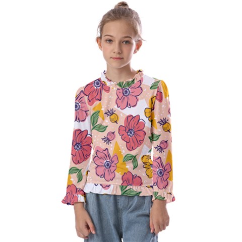 Cartoon Flowers Kids  Frill Detail Tee by designsbymallika