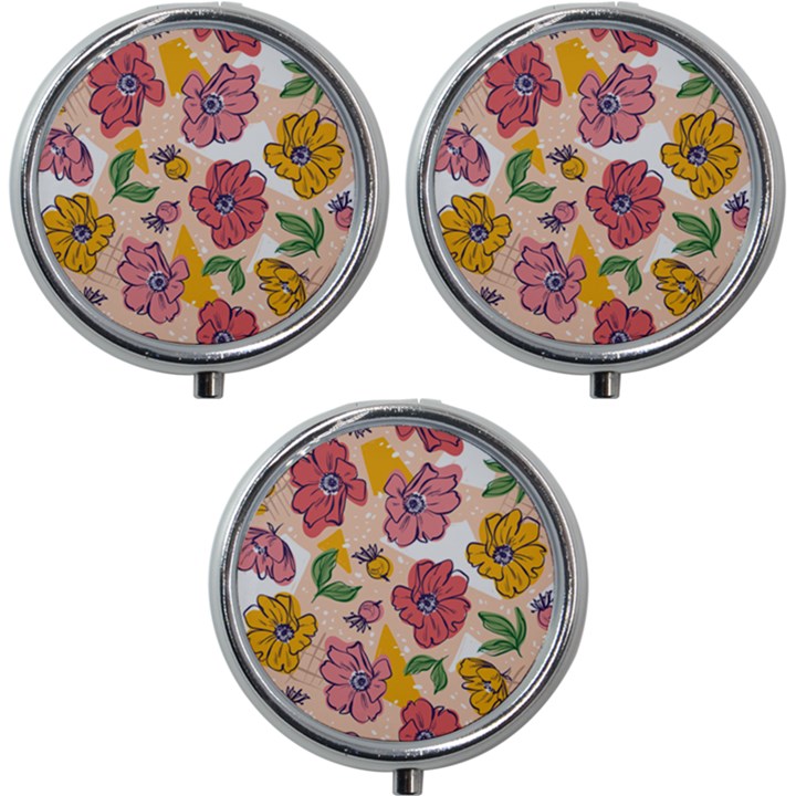 Cartoon Flowers Mini Round Pill Box (Pack of 3)