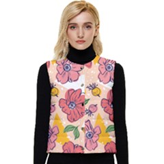 Cartoon Flowers Women s Short Button Up Puffer Vest