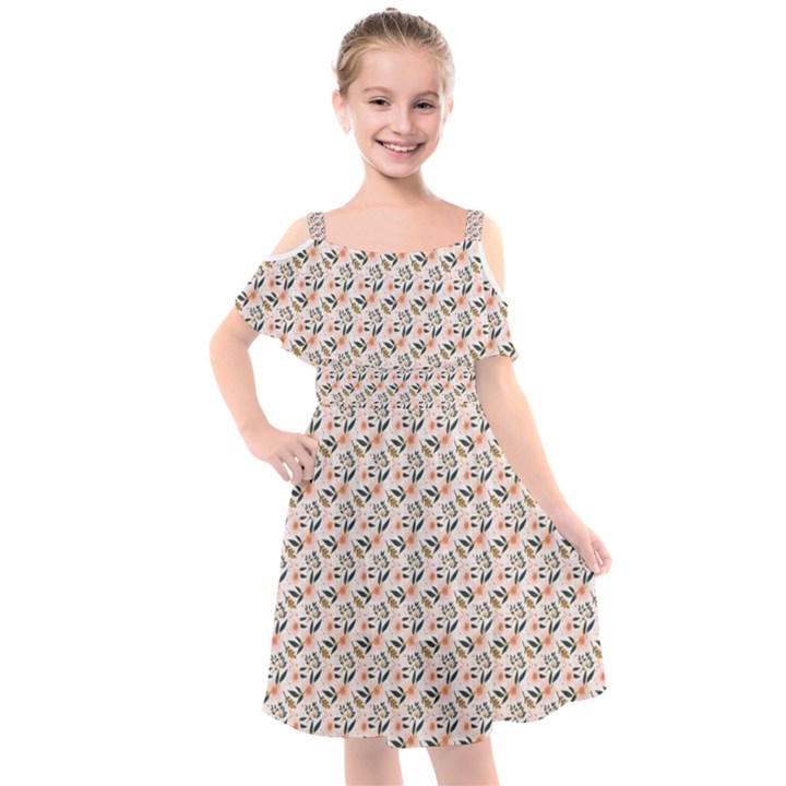 Pink Floral Love Kids  Cut Out Shoulders Chiffon Dress