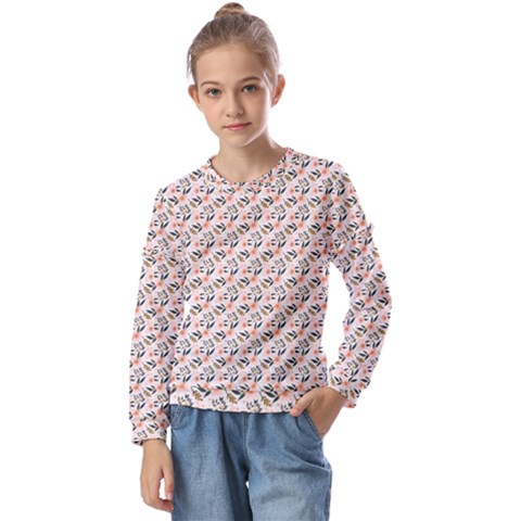 Pink Floral Love Kids  Long Sleeve Tee With Frill  by designsbymallika