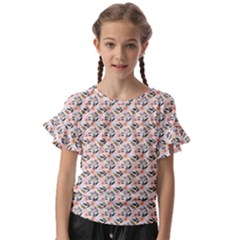 Pink Floral Love Kids  Cut Out Flutter Sleeves