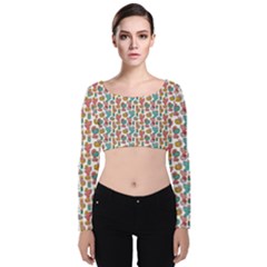 Cactus Love Velvet Long Sleeve Crop Top by designsbymallika