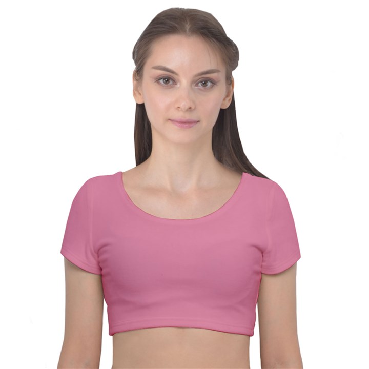 Aurora Pink Velvet Short Sleeve Crop Top 