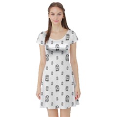 Sketchy Monster Pencil Drawing Motif Pattern Short Sleeve Skater Dress