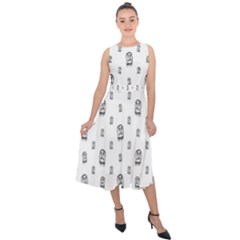 Sketchy Monster Pencil Drawing Motif Pattern Midi Tie-back Chiffon Dress