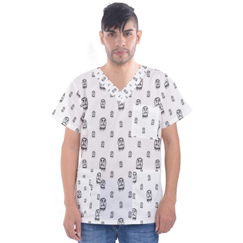 Sketchy Monster Pencil Drawing Motif Pattern Men s V-neck Scrub Top by dflcprintsclothing