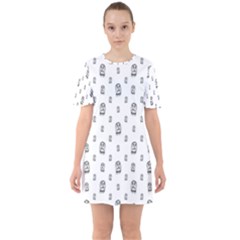 Sketchy Monster Pencil Drawing Motif Pattern Sixties Short Sleeve Mini Dress by dflcprintsclothing