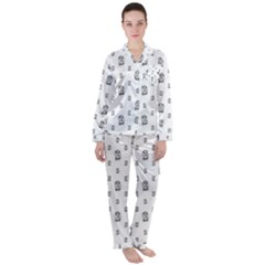 Sketchy Monster Pencil Drawing Motif Pattern Satin Long Sleeve Pajamas Set by dflcprintsclothing