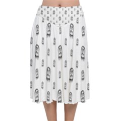 Sketchy Monster Pencil Drawing Motif Pattern Velvet Flared Midi Skirt by dflcprintsclothing