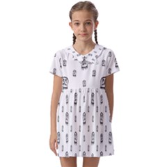 Sketchy Monster Pencil Drawing Motif Pattern Kids  Asymmetric Collar Dress by dflcprintsclothing