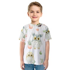 Owls On A White Background With Cacti Kids  Sport Mesh Tee