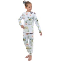 Owls On A White Background With Cacti Kids  Long Sleeve Set 