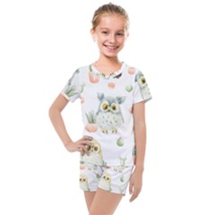 Owls On A White Background With Cacti Kids  Mesh Tee And Shorts Set