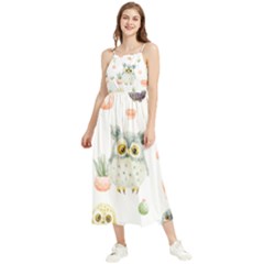 Owls On A White Background With Cacti Boho Sleeveless Summer Dress