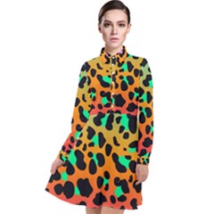 Bright Leopard  Long Sleeve Chiffon Shirt Dress by TanitaSiberia