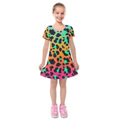 Bright Leopard  Kids  Short Sleeve Velvet Dress by TanitaSiberia