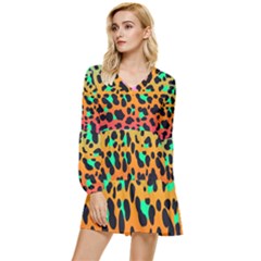 Bright Leopard  Tiered Long Sleeve Mini Dress