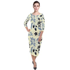 Folk Flowers Art Pattern Floral  Surface Design  Seamless Pattern Quarter Sleeve Midi Velour Bodycon Dress by Eskimos