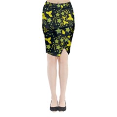 Folk Flowers Art Pattern Floral  Surface Design  Seamless Pattern Midi Wrap Pencil Skirt by Eskimos