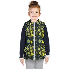 Folk Flowers Art Pattern Floral  Surface Design  Seamless Pattern Kids  Hooded Puffer Vest by Eskimos