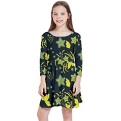 Folk Flowers Art Pattern Floral  Surface Design  Seamless Pattern Kids  Quarter Sleeve Skater Dress