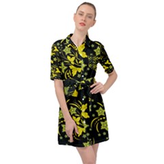 Folk Flowers Art Pattern Floral  Surface Design  Seamless Pattern Belted Shirt Dress by Eskimos